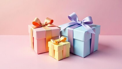 Obraz premium Pastel rainbow colored gift boxes, soft watercolor style, adorable, delicate, colorful