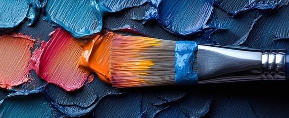 Macro photograph of an artista??s paintbrush tip, fine bristles, colorful paint residue, high resolution, isolated