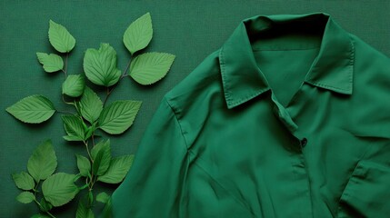 Emerald green shirt with fresh leaves