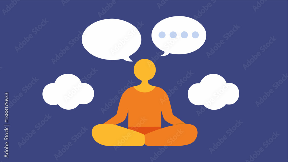 Poster inner dialogue an illustration of a person sitting crosslegged with two thought bubbles above their 