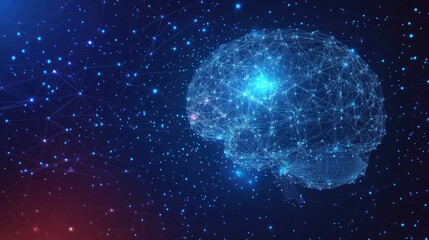 An intricate and luminous digital brain made of a network of interconnected nodes and lines, representing vast knowledge and the evolving landscape of cognitive technology