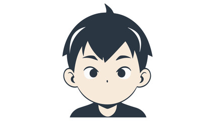 Minimalist Illustration of a Young Boy With Black Hair and Expressive Eyes, Stylized art depicting a young boy with iconic black hair in a minimalist cartoon style