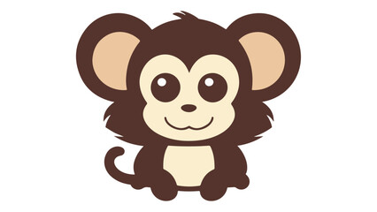 Cute Cartoon Styled Brown Monkey Illustration With Playful Expression, Illustration of a cheerful cartoon monkey with a brown body and cute features