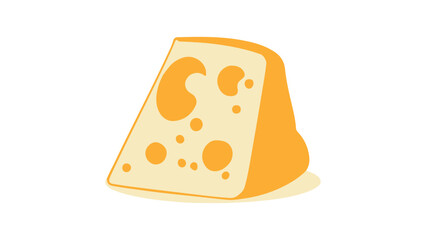 Wedge of Swiss Cheese Cartoon with Yellow Tones and Large Air Holes, Cartoon illustration of a Swiss cheese wedge featuring large air holes and golden yellow colors