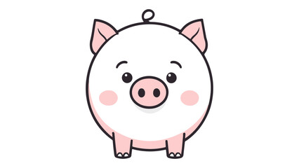 Cute Cartoon Pig Illustration with Blushed Cheeks and Expressive Features, cute round pig vector illustration