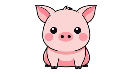 Cute Cartoon Pig Illustration with Blushed Cheeks and Expressive Features, cute sitting pig icon vector illustration