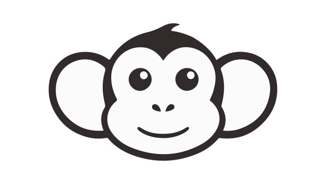 Cute Monkey Face Cartoon Style Simple Line Art Drawing, Black and white cartoon monkey face illustration. Fun and cheerful style suitable for logos