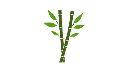 Obraz premium Artistic Representation of Bamboo Stalks with Green Leaves Illustration, Two green bamboo stalks with fresh leaves depicted in a minimalist illustration showing elegance and nature