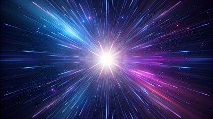 Naklejka premium Hyperspace Travel Neon Lights, Starry Burst, Cosmic Speed