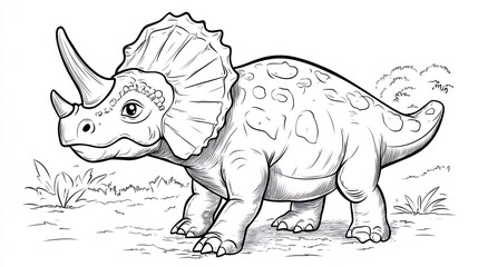 Fototapeta premium Cute Triceratops Coloring Page, Prehistoric Scene, Educational Illustration, Kids Activity