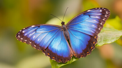 Vibrant butterfly enhances the garden with shimmering azure wings in soft daylight
