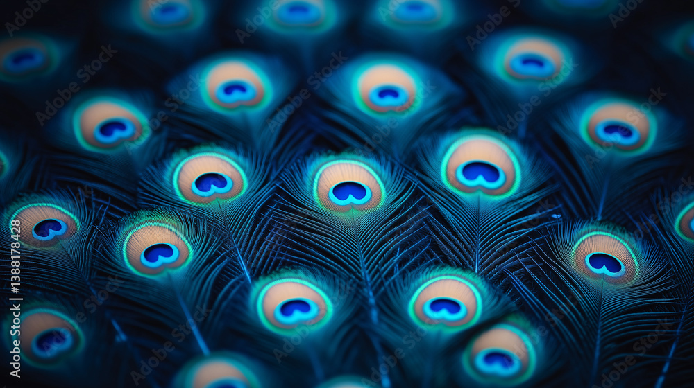 Poster peacock feather's pattern: a close-up view of a peacock's vibrant feather, showcasing its intricate 