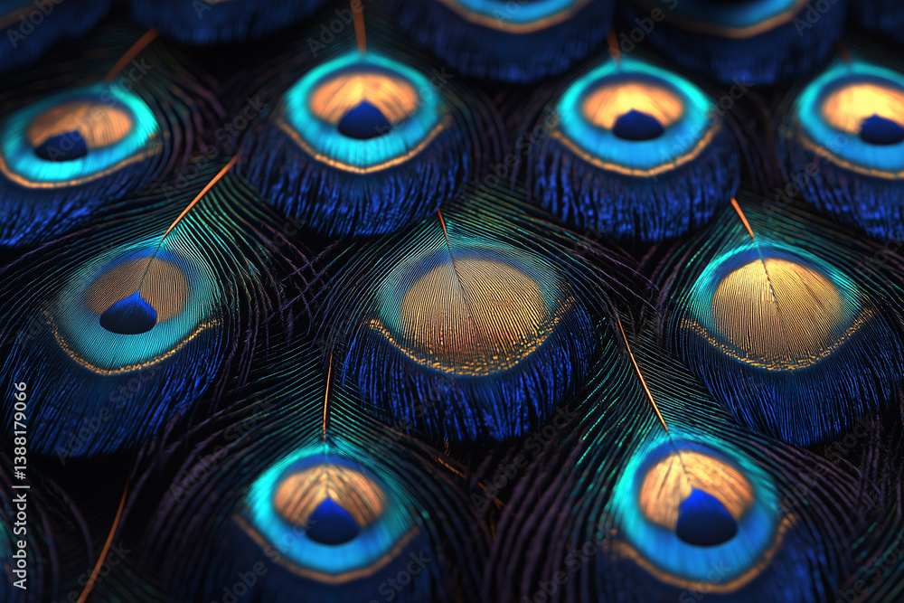 Poster peacock feather display: an up-close and intimate view of the vibrant and iridescent peacock feather