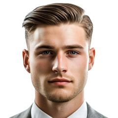 Obraz premium Man in Suit with Ivy League Haircut Isolated on Transparent Background