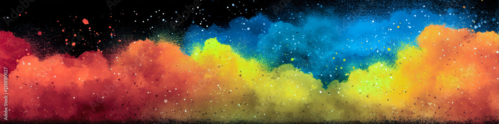 Poster vibrant cosmic cloud nebula bursts with colors in the vastness of space