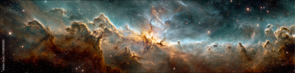 Poster exploring the vibrant colors of a cosmic nebula in the depths of space revealing celestial wonders