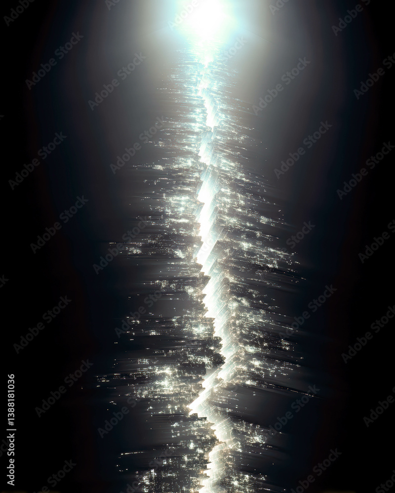 Poster ethereal light streaks illuminate the dark ocean at twilight creating a magical atmosphere