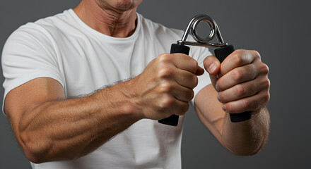 Man Strengthening Hands with Exerciser for Fitness and Rehabilitation