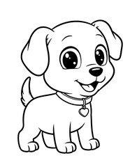 Fototapeta premium Cute Cartoon Puppy Dog Coloring Page – Black and White Line Drawing for Kids