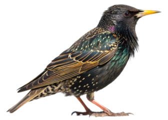 Common starling sturnus vulgaris isolated on transparent background Generative Ai.
