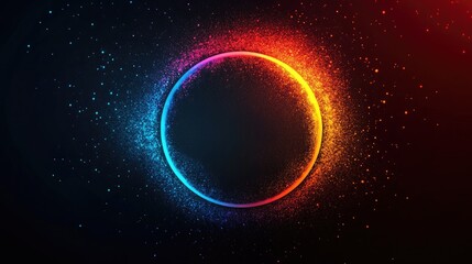 Radiant Circular Burst of Colorful Particles Creating a Vibrant Globe with Spectacular Blue and Orange Contrasts Mirroring Cosmic Elements