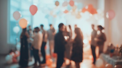 Fototapeta premium Birthday party. Happy people gathering. Blurred background
