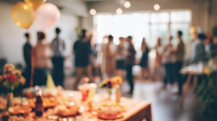 Obraz premium Birthday party. Happy people gathering. Blurred background