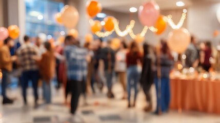 Obraz premium Birthday party. Happy people gathering. Blurred background