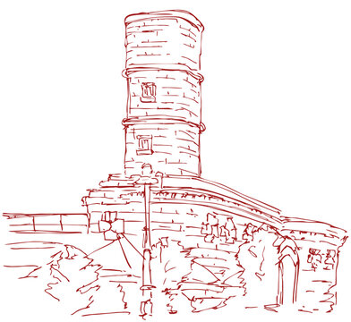 Sliema Point Battery also known as Fort Sliema, is an artillery battery in Sliema, Malta. It was built 1872-1876. Ink graphic