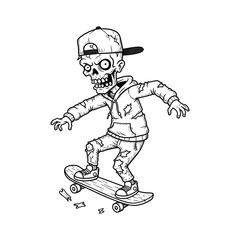 Zombie skateboarder riding skateboard sketch illustration