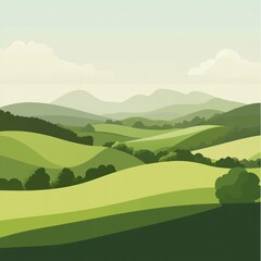 Obraz premium A verdant landscape showcasing rolling hills and distant mountain ranges