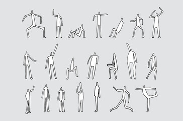 Architectural Drawings, people vector in park out door illustration, Minimal style hand drawn, set elements for architecture and landscape design. Sections, Elevations, Floor Plans.