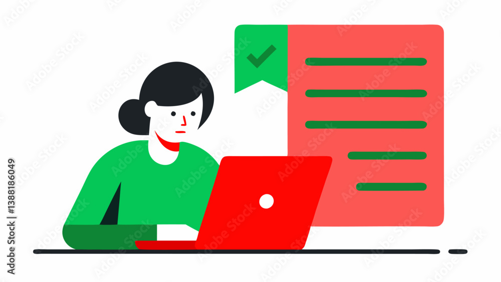Poster content editing a writer reviewing a document on a laptop with red and green highlights appearing as