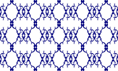 Fototapeta premium blue drawing louis block curve as repeat pattern on white background, vector, replete pattern image designed for fabric printing grid block