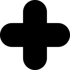 Four rounded rectangles with concave sides merged into a black abstract shape.