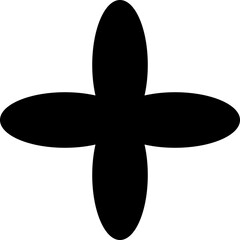 Four oval shapes merged together with concave edges resembling petals in black fill. © drik