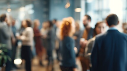 Business networking event. Business people gathering in office. Blurred background