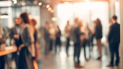 Business networking event. Business people gathering in office. Blurred background