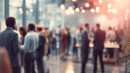 Business networking event. Business people gathering in office. Blurred background