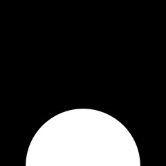Filled black square with circular concave section.