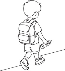 Line Drawing of Little Boy with Backpack - School Day Theme