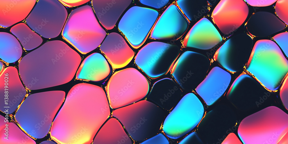 Poster abstract mosaic of iridescent forms: a captivating display of abstract shapes and forms. a symphony 