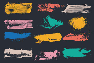 Set of brush strokes vector. Colorful set of text boxes. Hand drawn paintbrush collection. Dirty brush texture design banners. Bold vector brushes grunge.