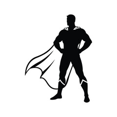 Naklejka premium Powerful Superhero Silhouette Vector - Confident Man Illustration, Black and White