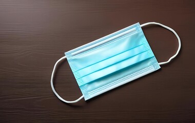 One surgical mask on a wooden table