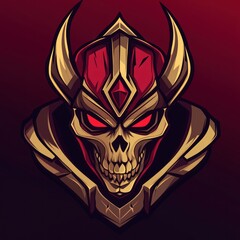 Obraz premium A menacing skull character wearing ornamented armor and glowing eyes