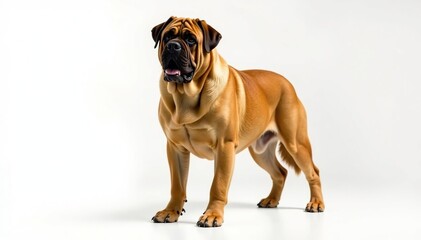 Obraz premium Majestic mastiff, powerful stance, white background, majestic, canine photography, white background