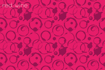 Wine stains pattern vector Illustration in red. Wine rings seamless background with spilled wine for fabric print design, winery label, vineyard banner, wineshop ad, bar poster