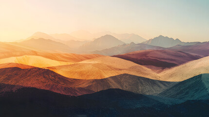 Fototapeta premium Rolling Hills at Sunset: A breathtaking vista of undulating hills, bathed in the warm, inviting embrace of a radiant sunset, showcasing nature's stunning color palette and serene landscapes.