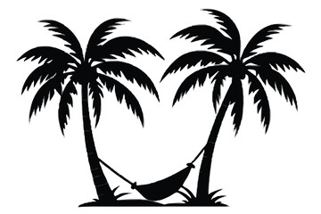 Hammock icon in glyph style. Hammock between palm trees in black color Vector.